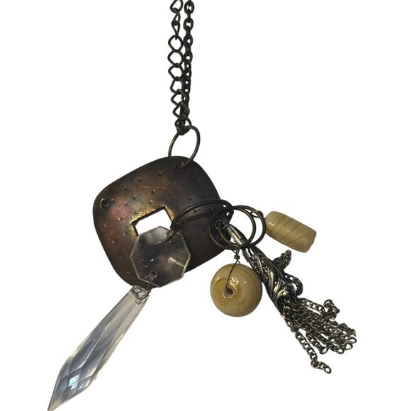 Long Bohemian Charm Necklace Brass Tone Locket Pendant Pearls 14" Womens Jewelry - Picture 2 of 4